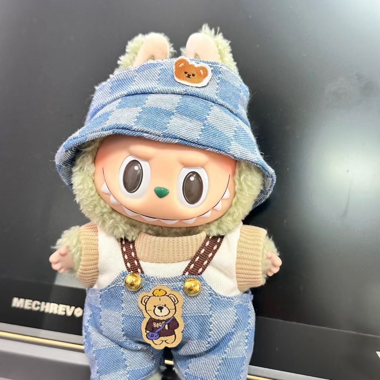 拉布布娃衣labubu搪胶拉布17cm公仔可爱休闲牛仔套装毛绒玩具衣服