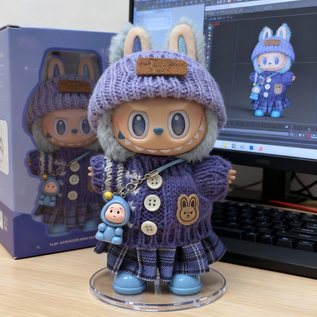 labubu娃衣拉bubu针织毛衣套装适用一代二代三代前方高能17厘米布