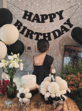 HAPPY BIRTHDAY黑色字z母拉旗派对背景墙装饰生日派对装饰用品气