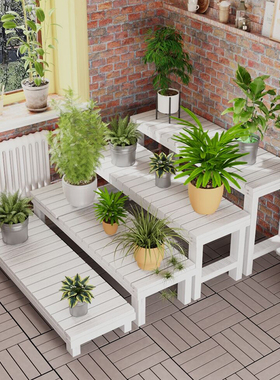 阶梯花架实木梯形单个多层落地式脚踏花凳阳台庭院防腐Z白色花盆
