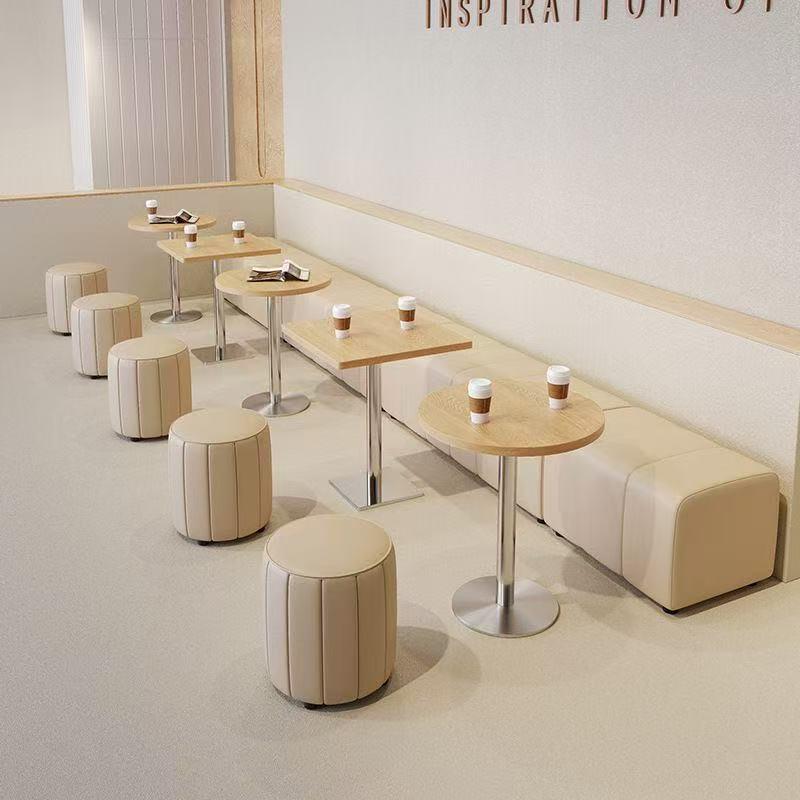 靠墙卡座沙发奶茶店甜品蛋糕桌椅咖啡厅奶油原木风长条凳