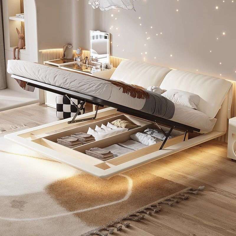 床头床悬浮储物2米x2米大床意式极简主卧室高端大气悬空皮艺床