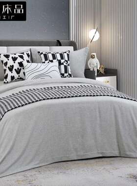 灰色女孩儿童房样板间床品八件套床笠式灰色手工抱枕家居展厅软装