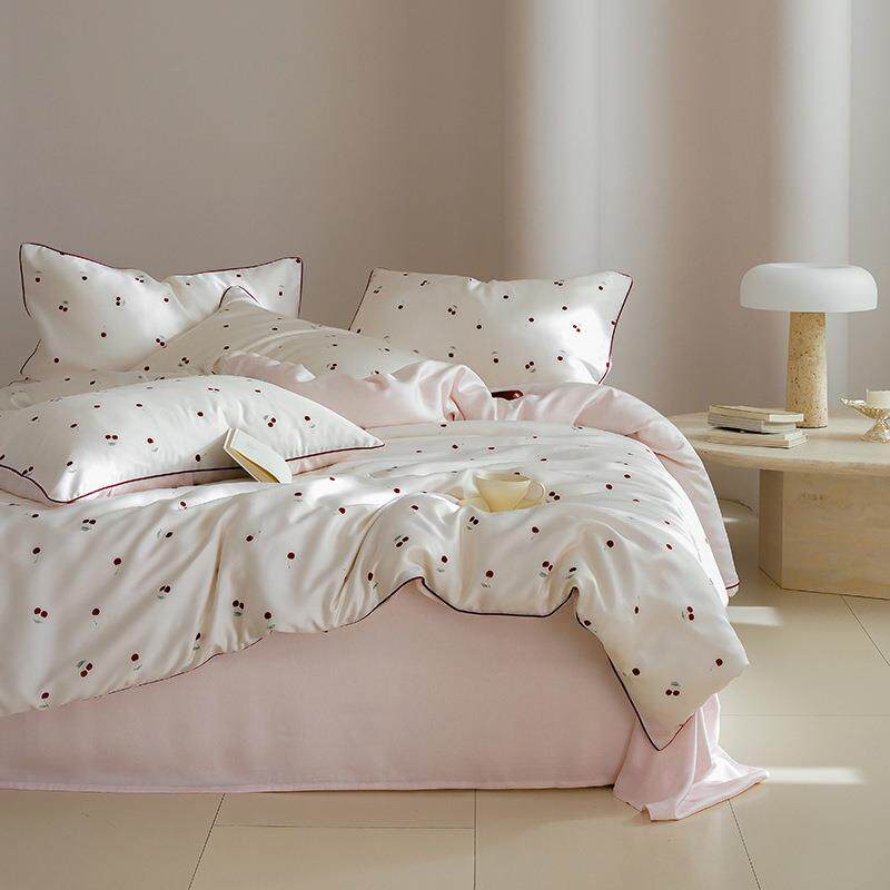 新款双面60支兰精天丝印花四件套夏季莱赛尔小清新被套简约床品