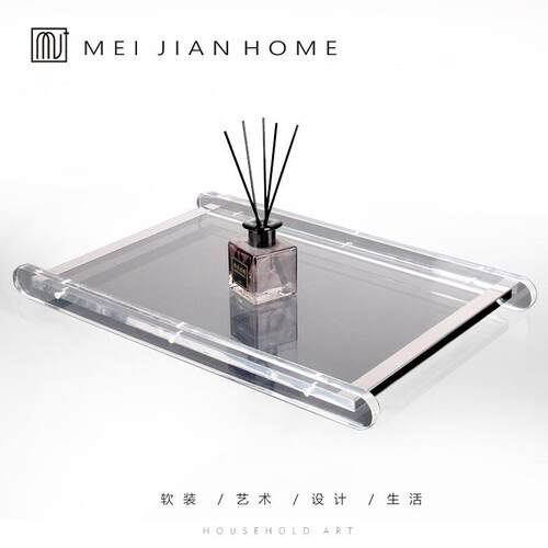 简约现代桌面亚克力金属边架托盘售楼处展示盘玄关样板房装饰摆件