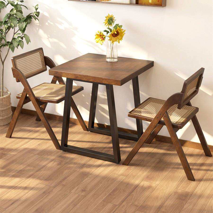 现代简约咖啡店休闲桌椅料理店折叠餐桌椅组合西餐厅网红实木桌子