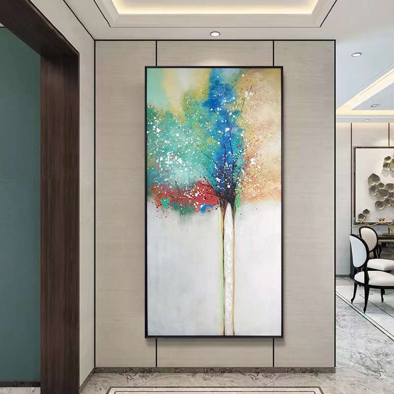 生命之树纯手绘新中式禅意装饰画立体油画玄关样品房高端落地挂画图片