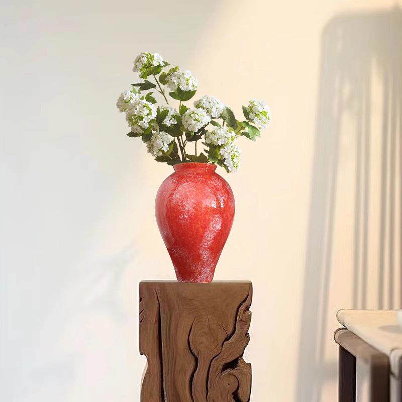 插梅花的花瓶新中式插干花水培两用养国潮红梅色系台面陶瓷摆件