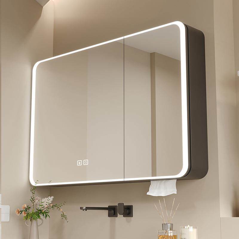 卫生间智能浴室弧形镜柜带灯光除雾一体式挂墙式镜子储物架收纳柜