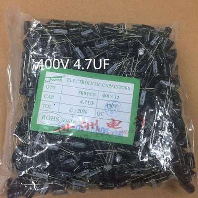 厂家直销直插铝电解电容400V 4.7UF 体积8*12MM 105° JWCO