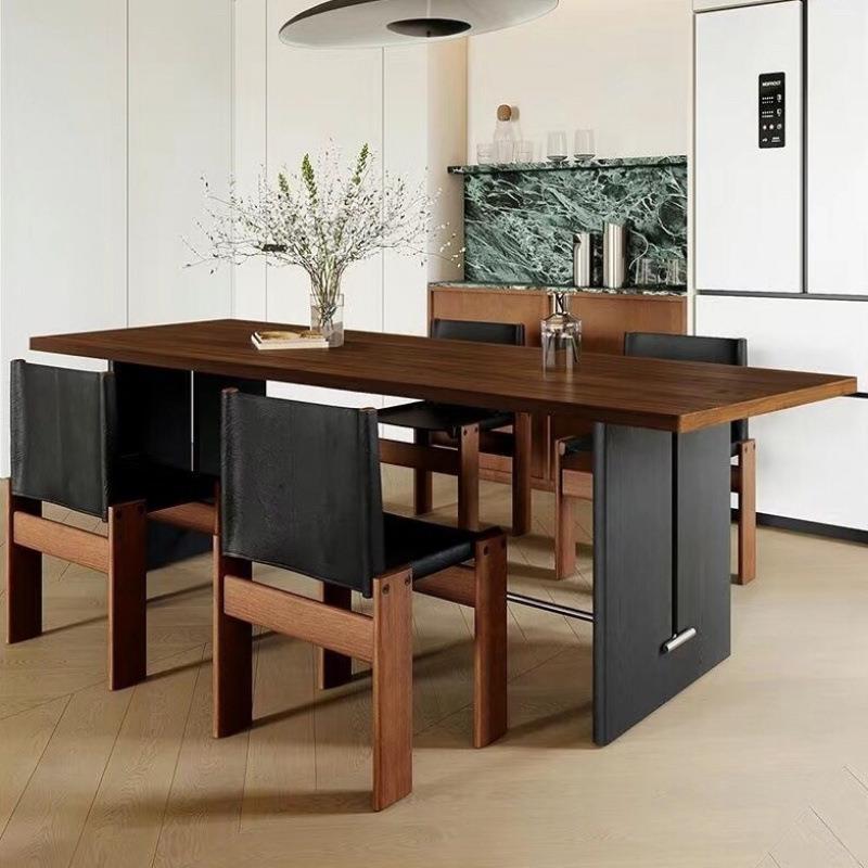 简约中古风小户型胡桃色实木餐桌椅组合复古茶桌书桌长方形设计师