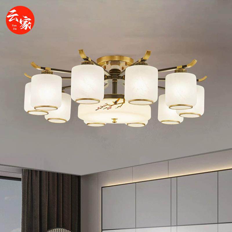 新中式吊灯全铜客厅灯吸顶吊灯头朝下家用大全创意卧室灯中山灯具