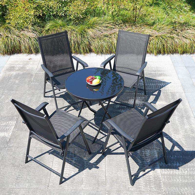 便携式庭院奶茶店套装藤椅铁艺阳台花园户外休闲露天折叠桌椅组合