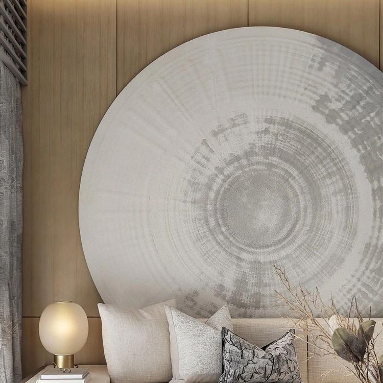 现代简约圆形挂画新中式立体木雕实物画创意客厅玄关样板房装饰画