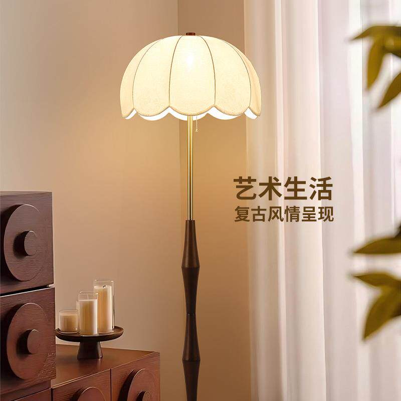 中古风落地灯布艺客厅卧室床头台灯书房复古怀旧装饰实木台灯397L