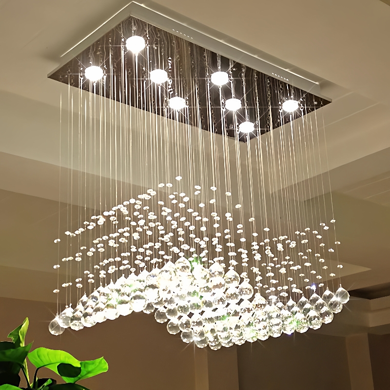 灯具卧室长方形波浪窗帘LED吸顶灯隔断现代简约餐厅客厅水晶吊灯