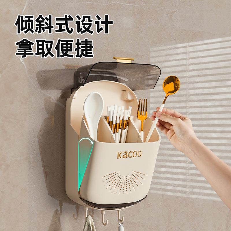 家用带盖防尘筷子筒壁挂式厨房筷笼置物架筷筒台面餐具沥水收纳盒图片