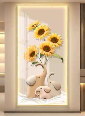 轻奢LED带灯入户玄关装饰画走廊过道挂画壁画简约现代奶油小风