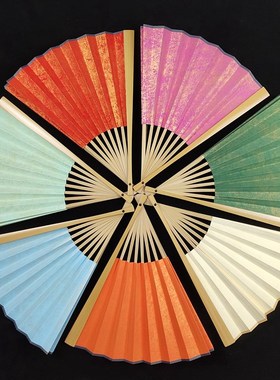 9寸18方鎏金蜡染宣纸p折扇橙色青色金色粉色空白彩色扇面 舞蹈扇