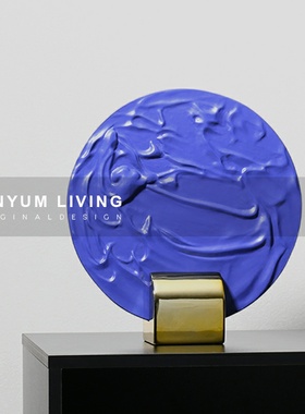 现代简约金属底座亮o蓝屏风摆件轻奢软装饰品样板房间售楼处酒店