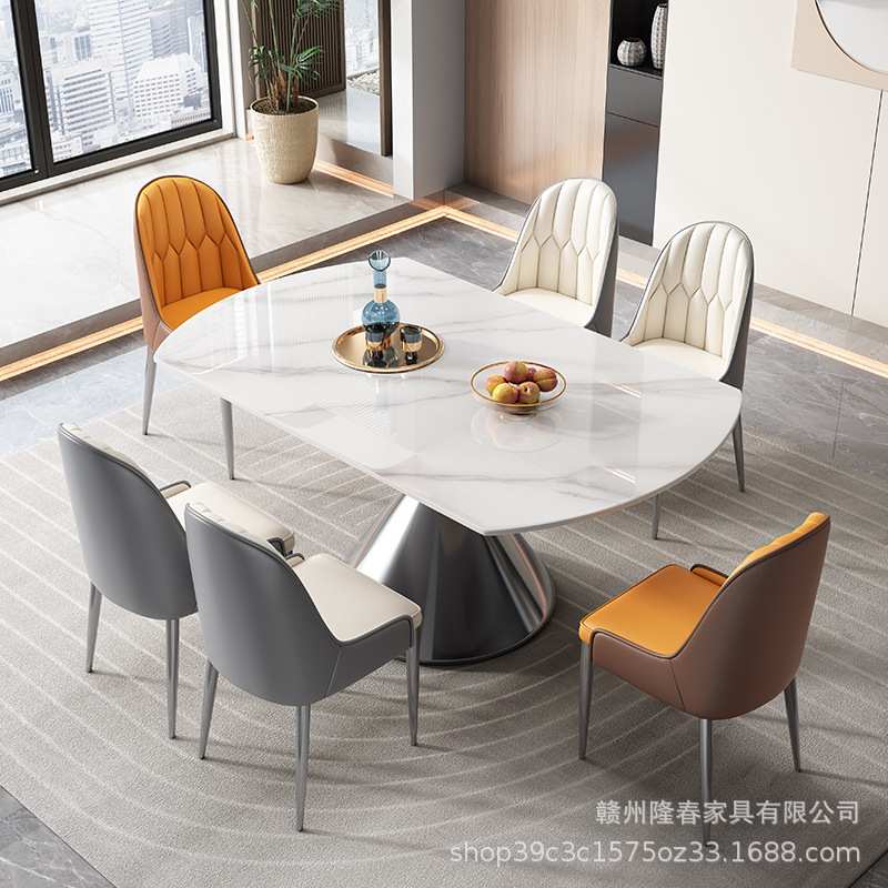意式极简餐桌椅超晶石轻奢高端圆桌可伸缩旋转微晶石家用吃饭桌子
