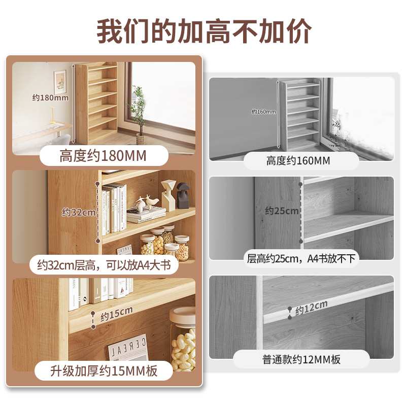全实木书架落地置物架一体靠墙柜子储物柜儿童学生家用书柜收郑之