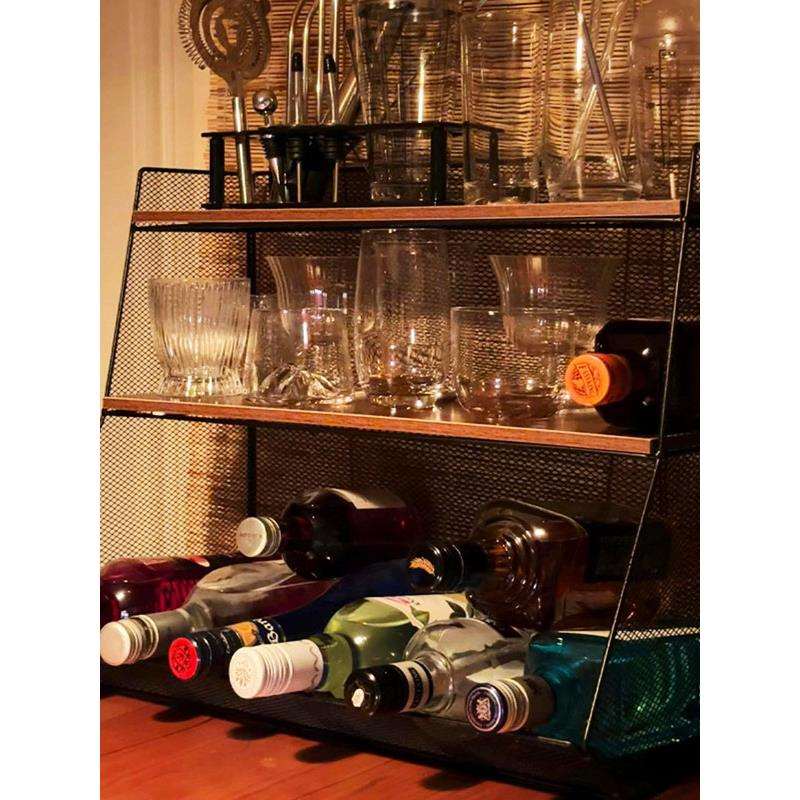 家庭酒架酒柜展示架置物架简约家用小型餐厅桌上酒柜双层宿舍调酒