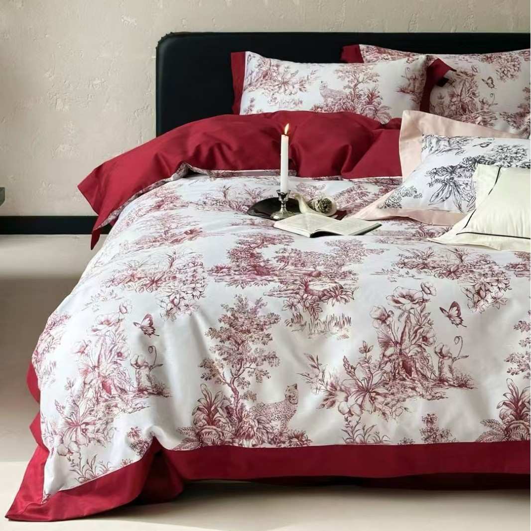 样板房软装拼接宽边床上用品 阿那亚S100全棉数码印花系列四件套