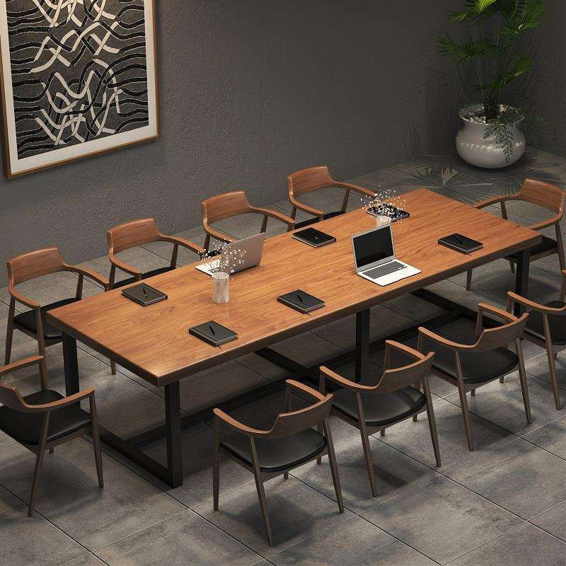 实木大型加长会议原木办公桌loft工作台电脑桌现代简约洽谈桌椅
