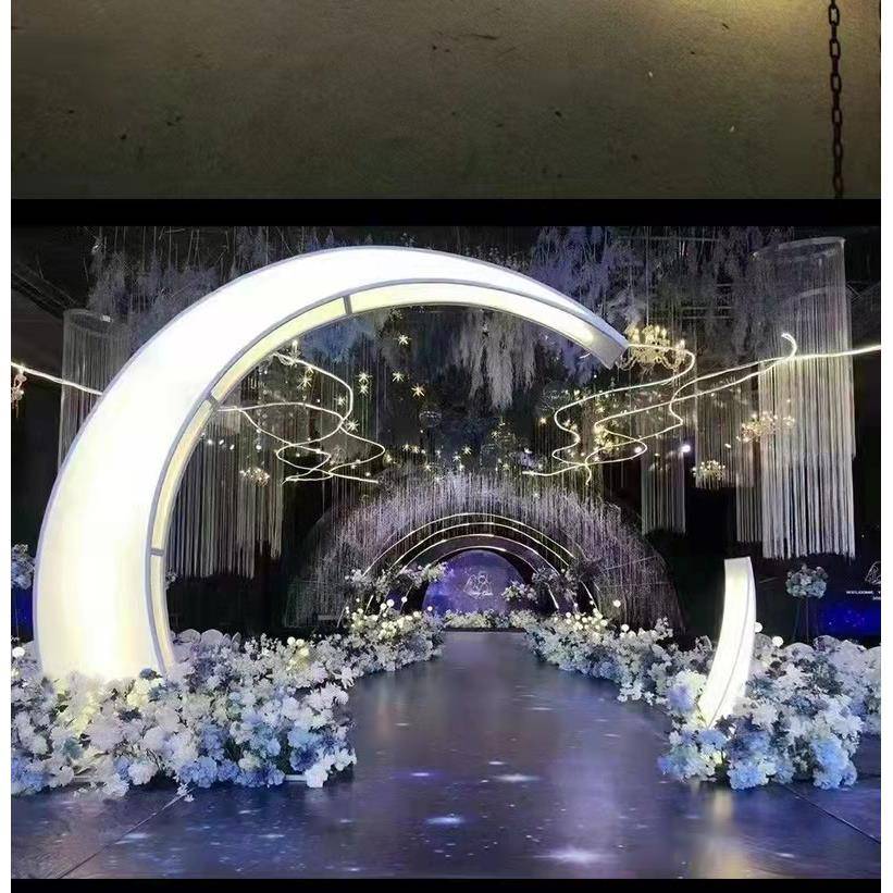 铁艺月亮灯箱 婚庆道具两件套发光月亮摆件T台舞台婚礼背景装饰