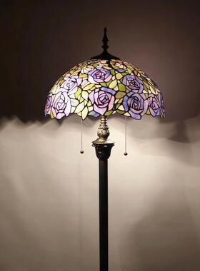 跨境蒂凡尼欧式浪漫紫色玫瑰花餐厅酒吧咖啡厅中式卧室书房落地灯