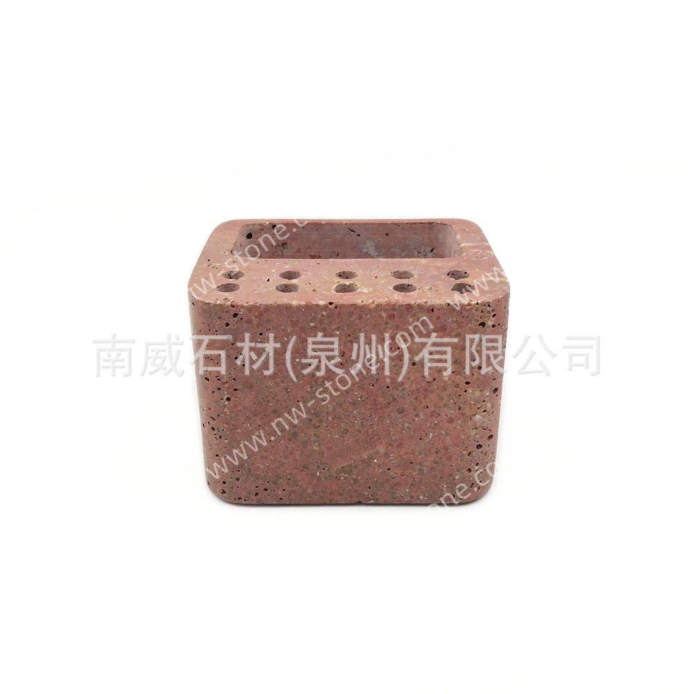 现北欧天然大理石笔筒书房书架石材书立书夹笔筒收纳筒摆件