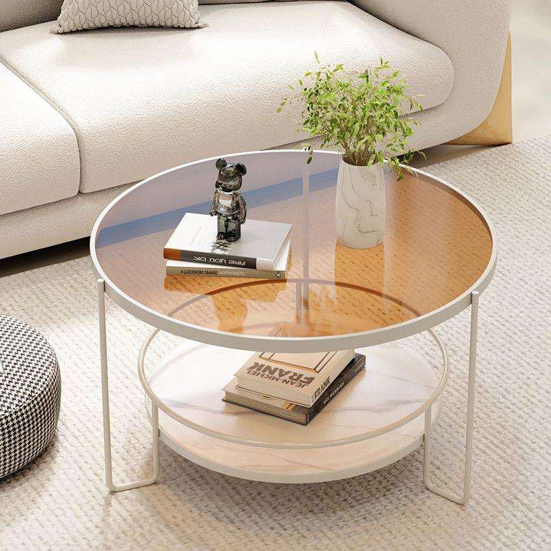 奶油风玻璃茶几小户型客厅圆形角几家用极简迷你桌子网红现代轻奢