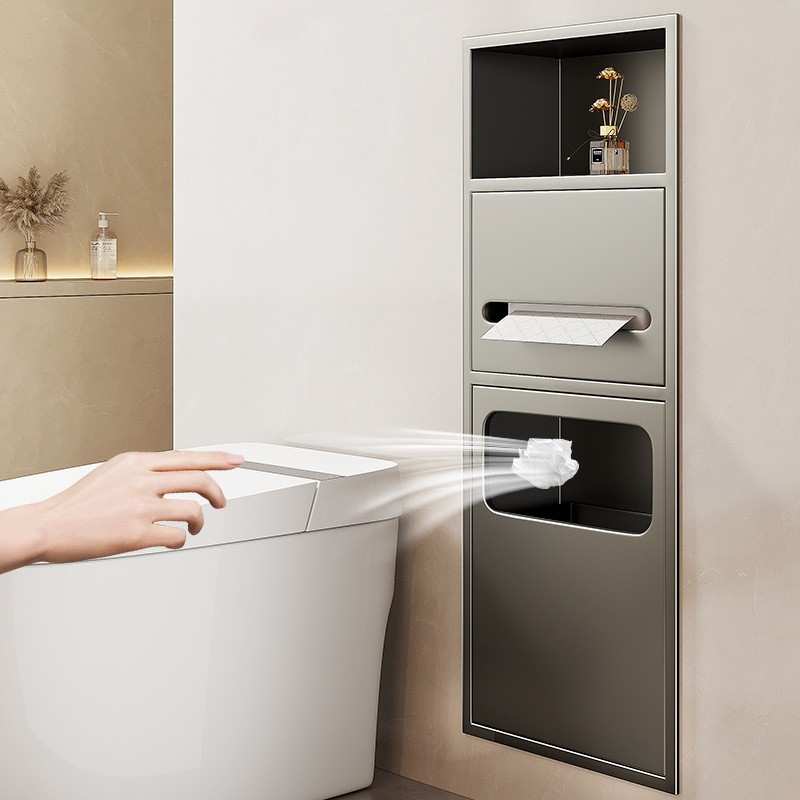 马桶壁龛嵌入式卫生间垃圾桶置物架浴室304不锈钢带门壁龛柜成品