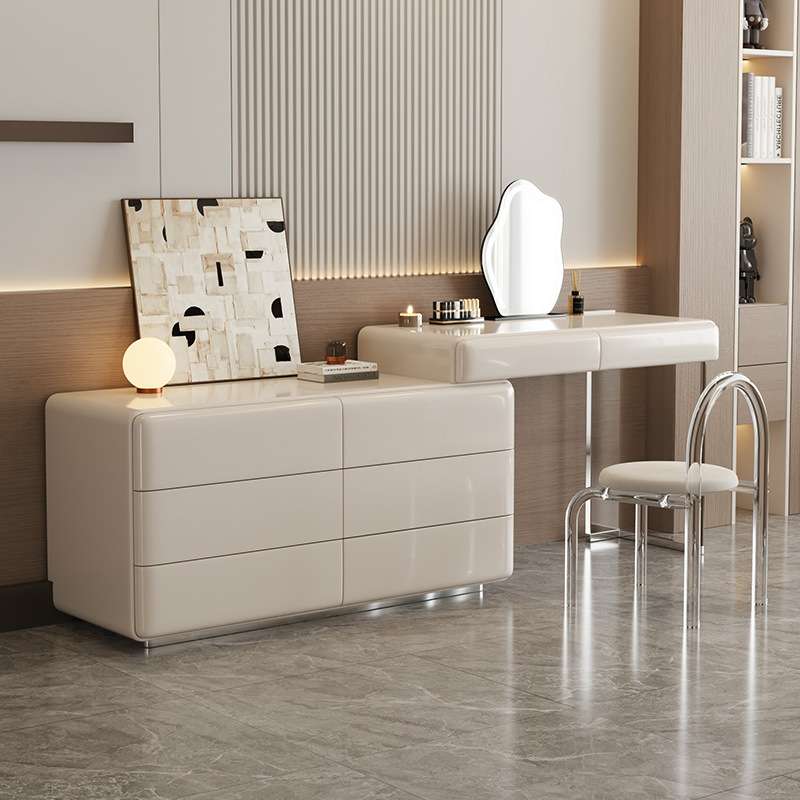奶油风梳妆台斗柜一体卧室现代简约床尾柜意式极简转角式化妆台桌