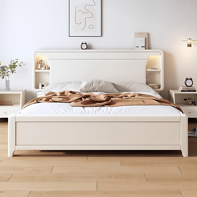 奶油风白色实木床家用1.8m小户型主卧1.5m现代简约单双人储物婚床