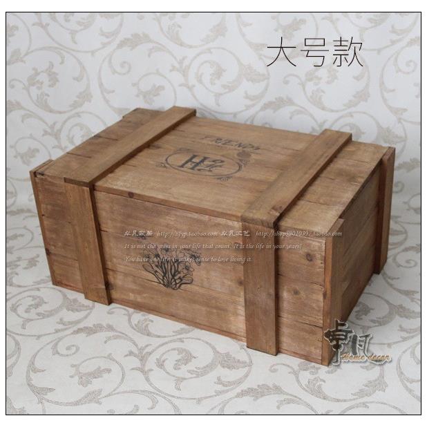 A5L复古老旧实木加固整理收纳木箱装饰储物箱收纳陈列有盖长方木