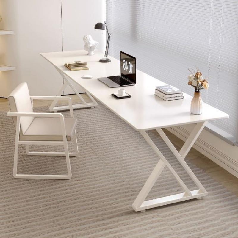 岩板书桌双人小户型奶油风白色法式简约家用长条办公桌书房电脑桌