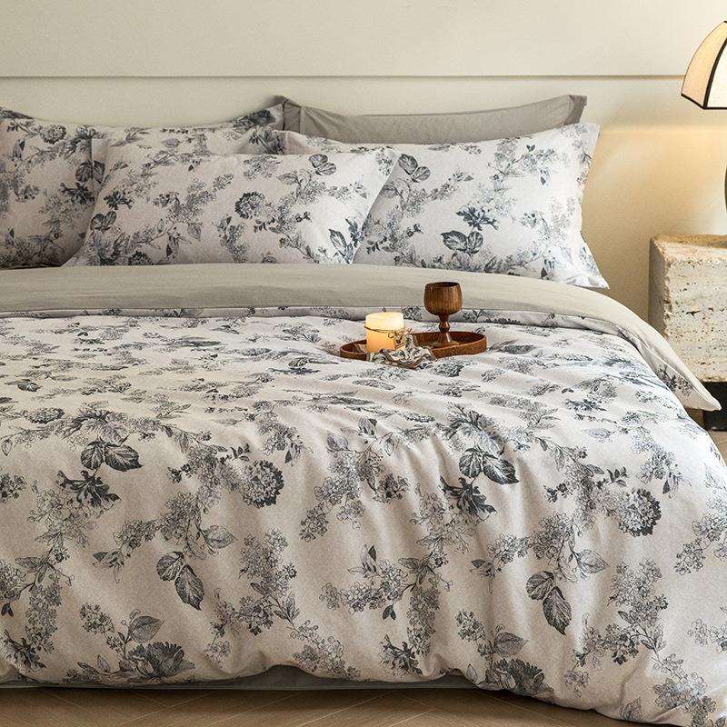 秋冬A类母婴级纯棉磨毛四件套复古全棉加厚保暖床单被套床上用品