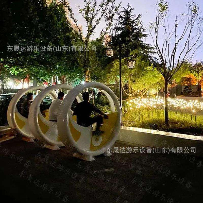 不锈钢动感发电喷泉单车 景区游乐场智能脚踏发电七彩发光单车