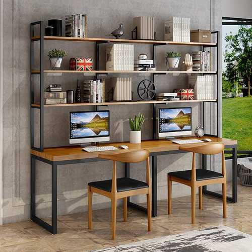 现代简约实木书桌创意书架书桌一体组合家用靠墙书房电脑桌写字台