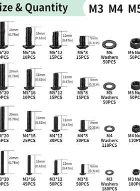 跨境1170pcs10.9级ISO7380盘头内六角螺丝配六角螺母