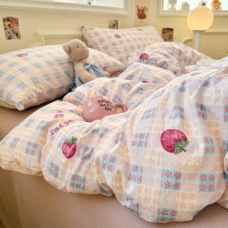 彩色点点A类水洗棉纯色被套150x200x230被罩床上四件套被单三件套