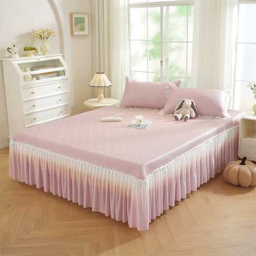 2025新款凉感四叶草床裙 1.2m床裙款两件套 床裙四叶草粉色