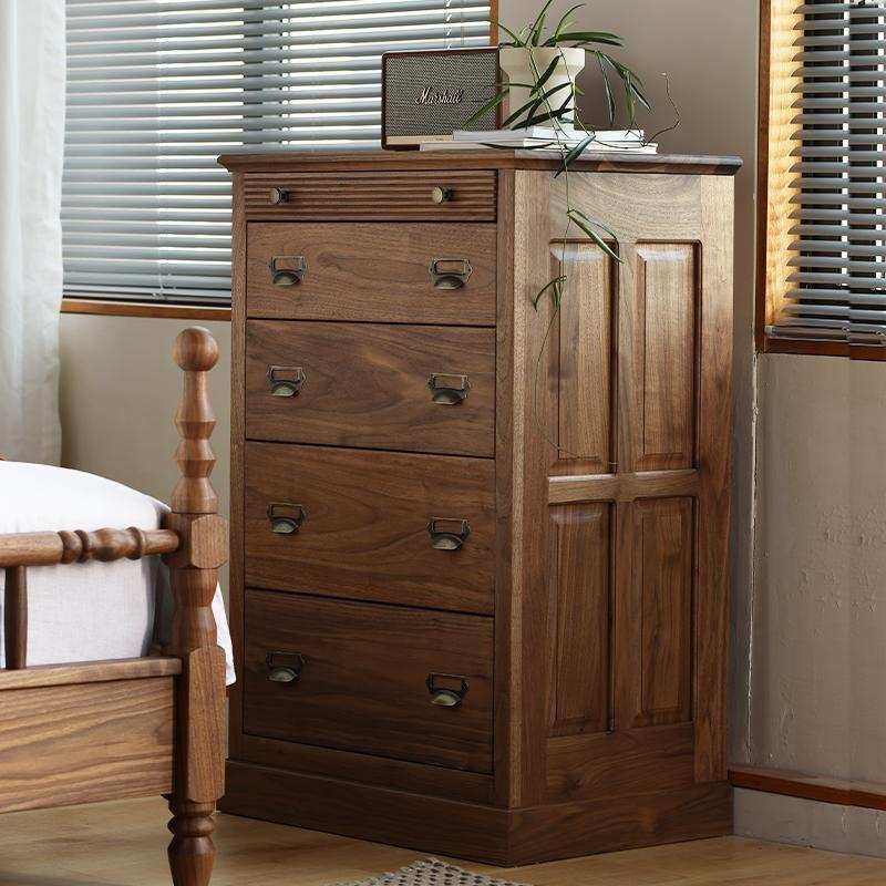 北美黑胡桃木实木五斗柜卧室床边柜储物收纳柜樱桃木复古抽屉斗柜