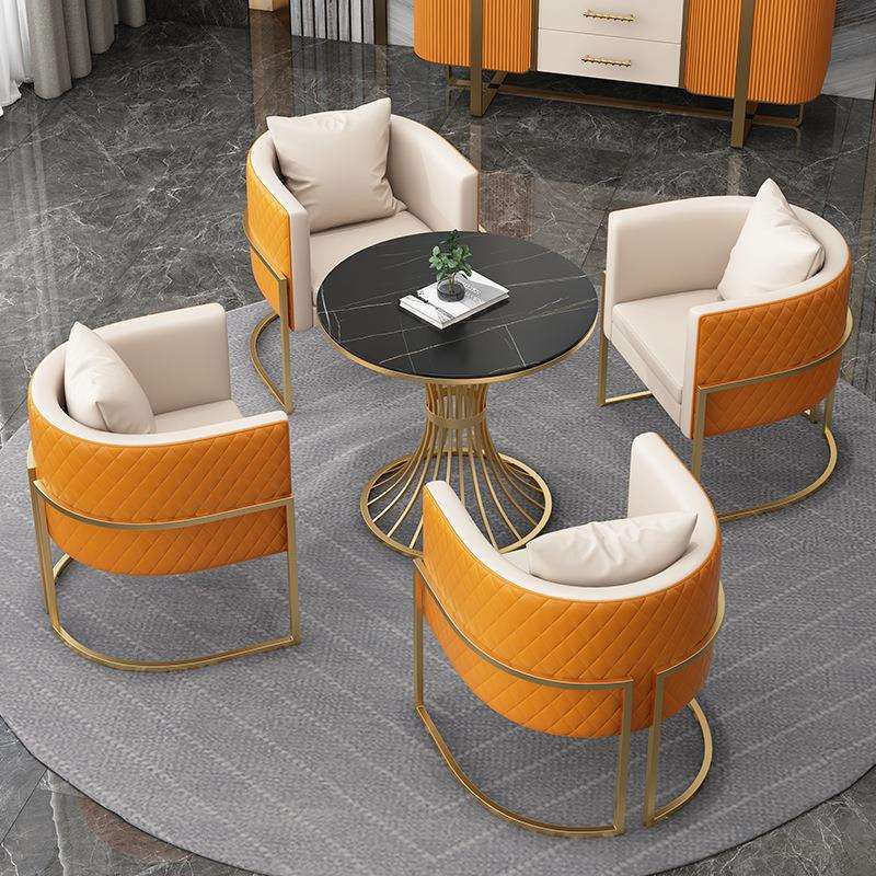 北欧奶茶店洽谈桌椅办公商务洽谈小圆桌售楼部酒店会客一桌四椅