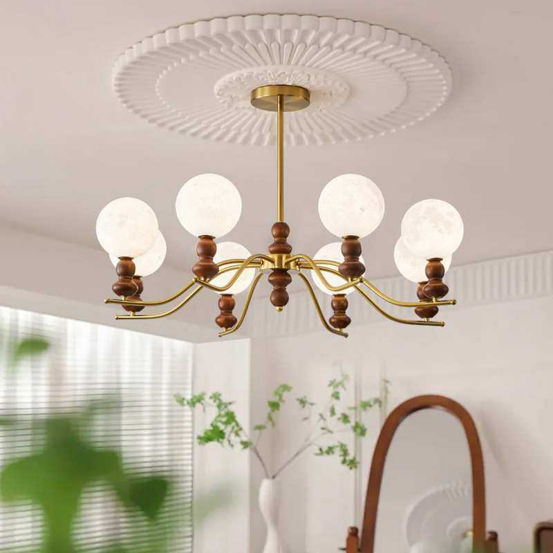 中古风美式吊灯胡桃木色客厅主灯乡村复古实木玻璃餐厅卧室灯具