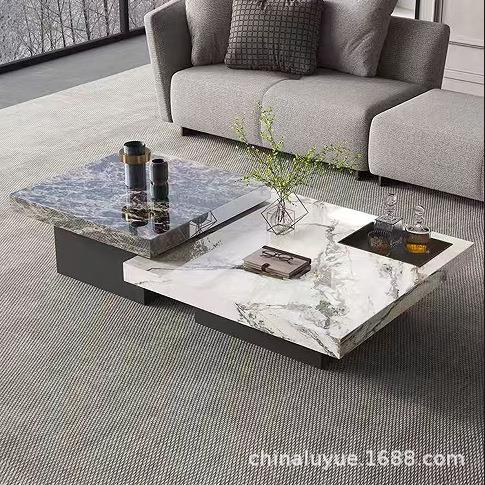 意式轻奢大理石方形茶几客厅小户型极简奢石茶台设计师款茶几组合