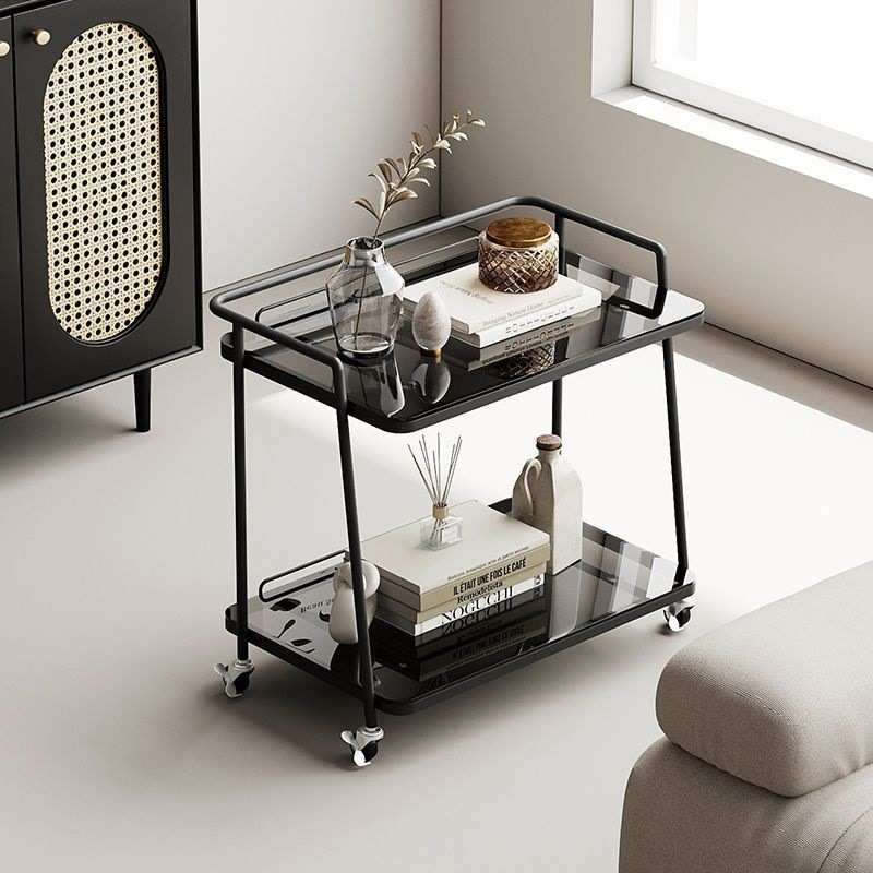 简约现代沙发移动玻璃小推车客厅茶几置物架带轮茶桌金属木骨架z