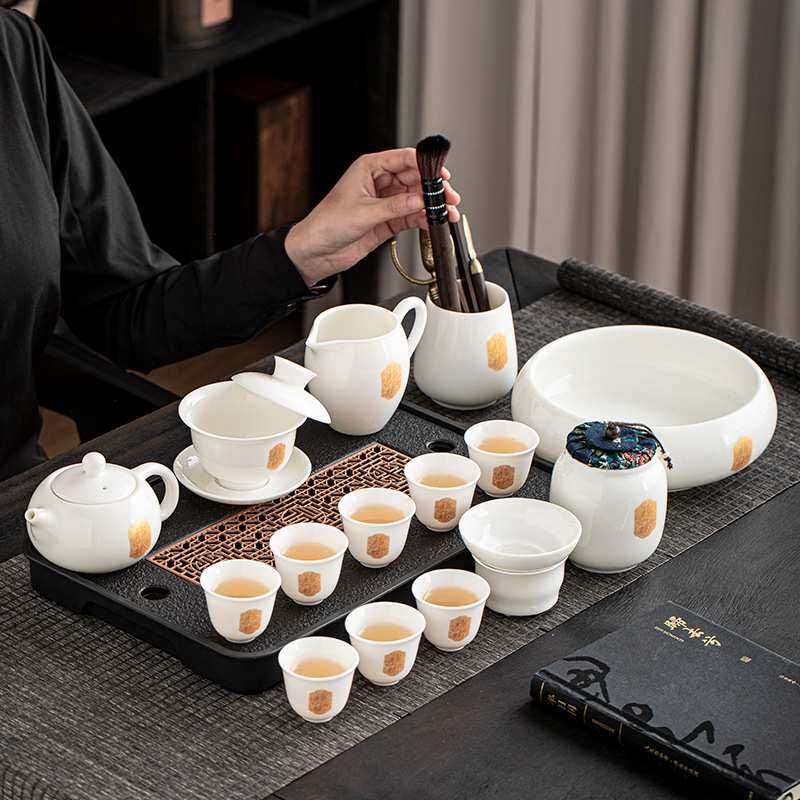 高端德化白瓷茶具套装家用羊脂玉盖碗客厅办公室茶杯陶瓷泡茶小型